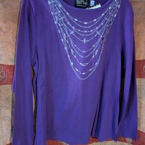 Bob Mackie Purple Long Sleeve Top with Chain Design